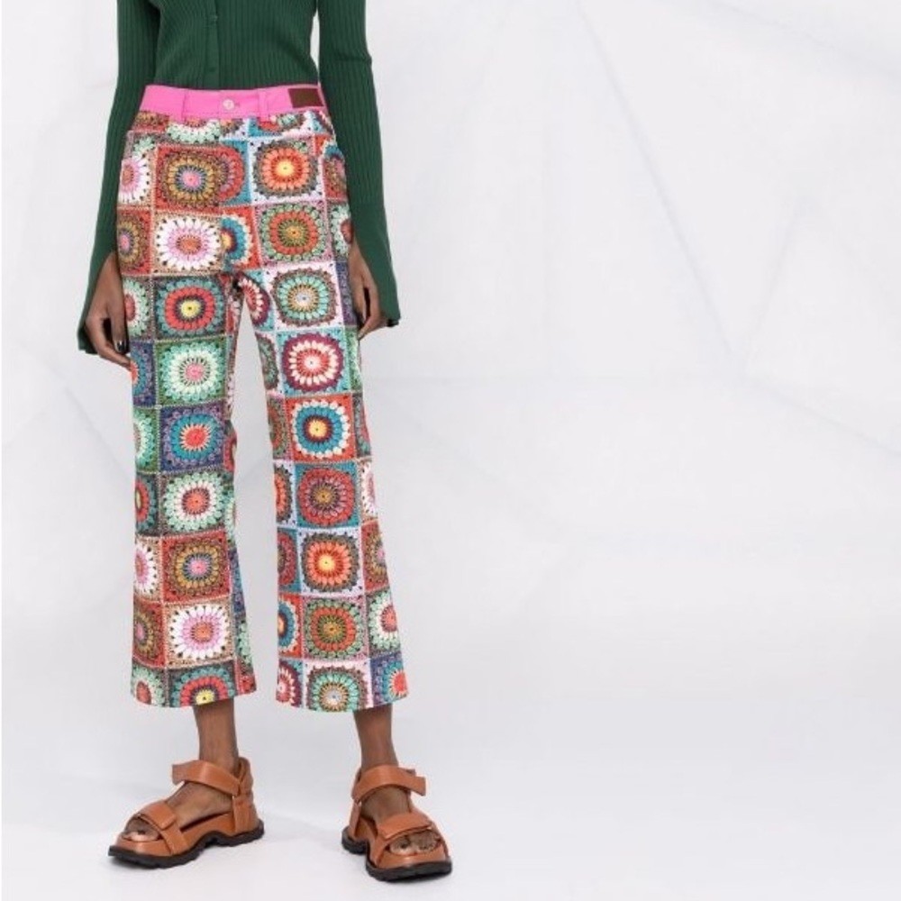 Andersson Bell Irene Crochet Printed Cropped Flare Pants Jeans Sz 29 NEW